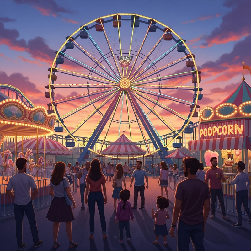 Colorful Ferris Wheel Painting | Amusement Park Scene