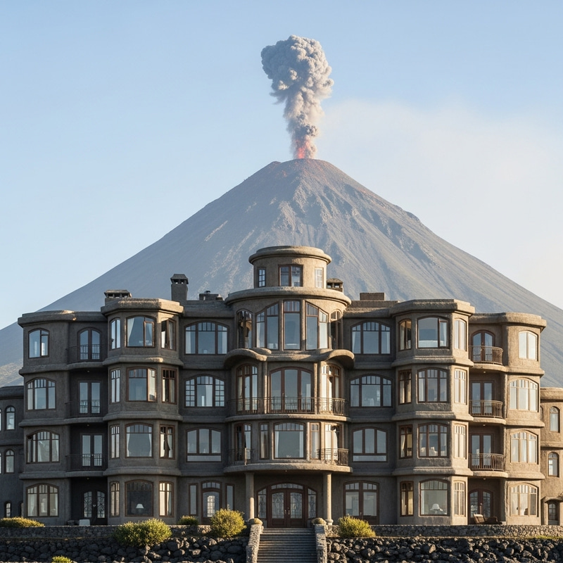 Modern House with 199 Windows near Volcano Modern House with 199 Windows near Volcano