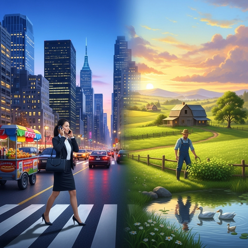 City & Country Life Harmony in One Picture