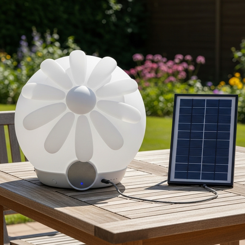 Solar-Powered Daisy Globe Lamp with Bluetooth Speaker Charger Solar-Powered Daisy Globe Lamp with Bluetooth Speaker Charger