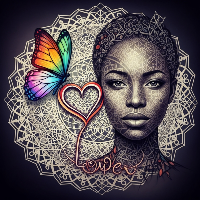 Mandala Butterfly Love on Woman's Face