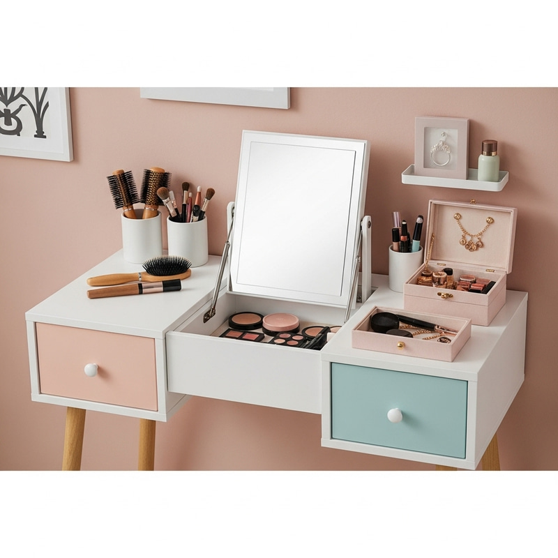 Teenage Girl Dressing Table with Retractable Mirror | Modern & Stylish Design Teenage Girl Dressing Table with Retractable Mirror | Modern & Stylish Design