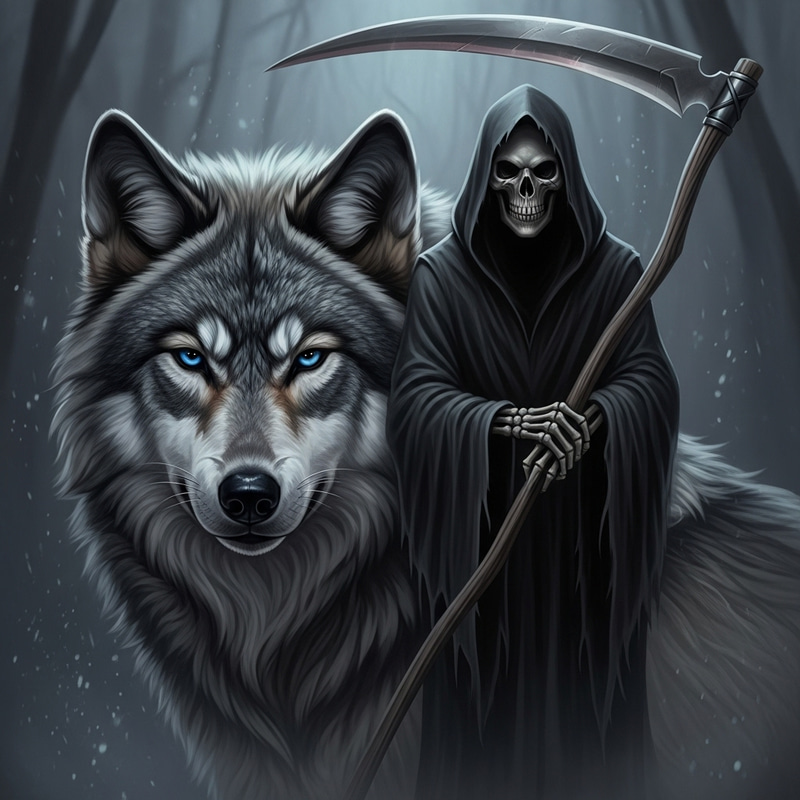 Grim Wolf and Reaper Art | Mystic Scenery Grim Wolf and Reaper Art | Mystic Scenery