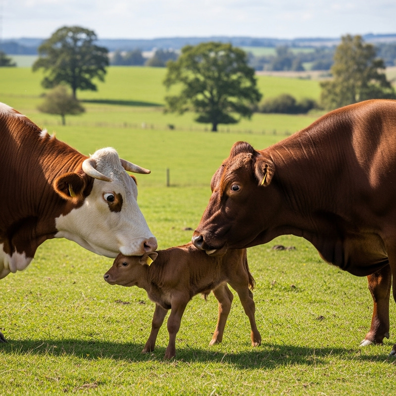 Cow Grabs Baby from Mother: Unusual Interaction on Grass Field Cow Grabs Baby from Mother: Unusual Interaction on Grass Field