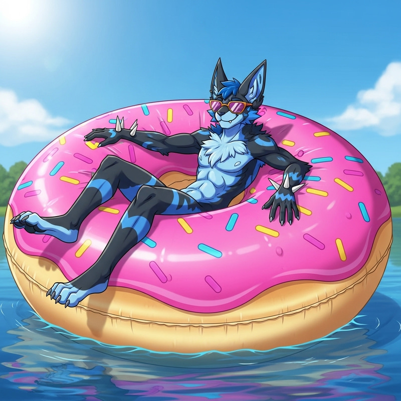 Lucario Relaxing on Oversized Donut