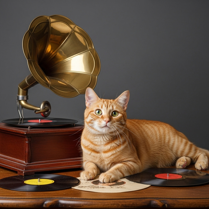 Cat Listening to Music - Vintage Vibes Cat Listening to Music - Vintage Vibes