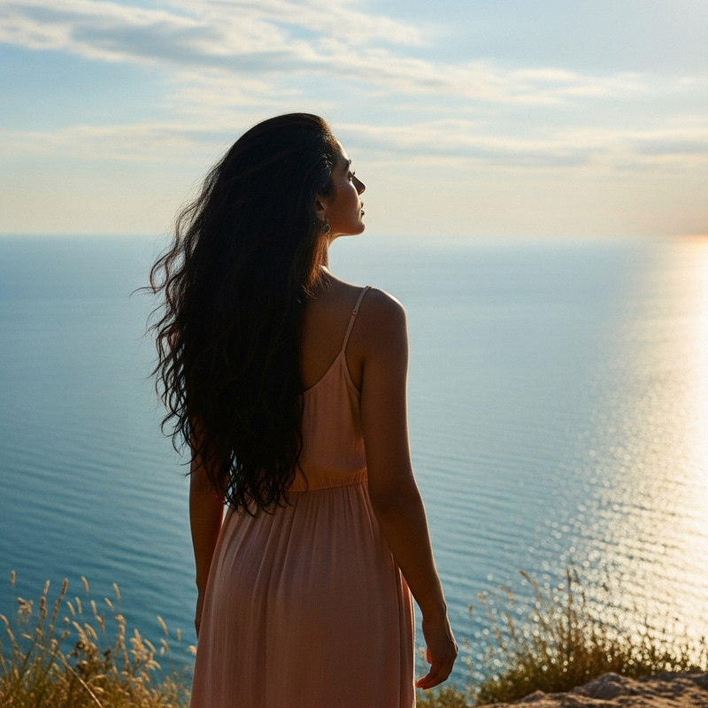 Black-Haired Woman Standing by the Sea | YourSite