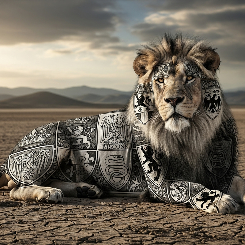 Majestic Lion on Ground with Italian Heraldic Imagery Majestic Lion on Ground with Italian Heraldic Imagery