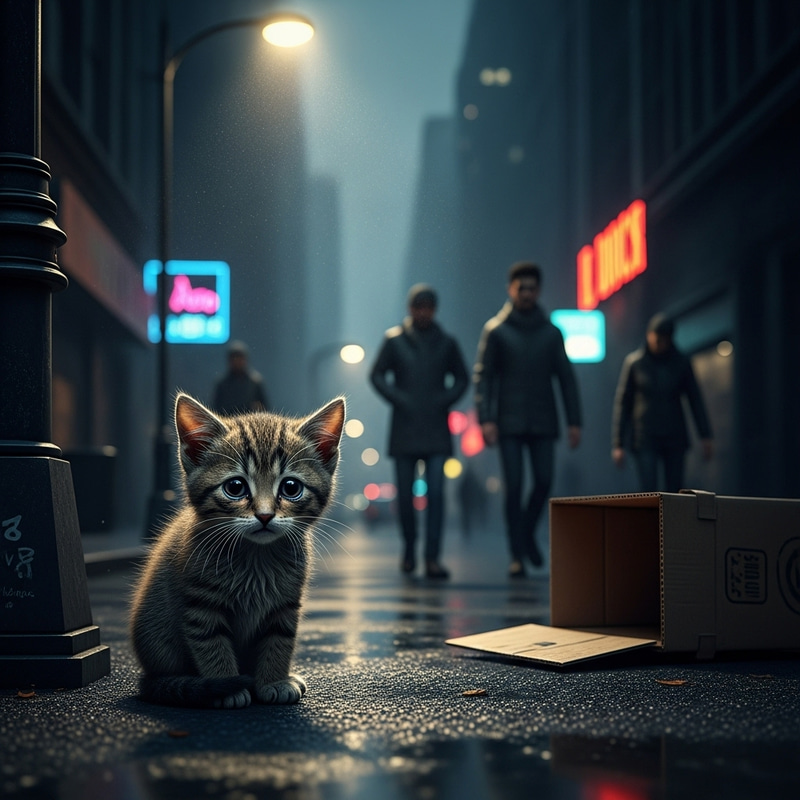 Hated Kitten Under Dim Street Light Hated Kitten Under Dim Street Light