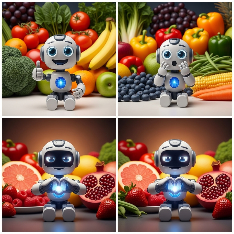 Adorable Robot Expressions Among Fresh Produce Adorable Robot Expressions Among Fresh Produce