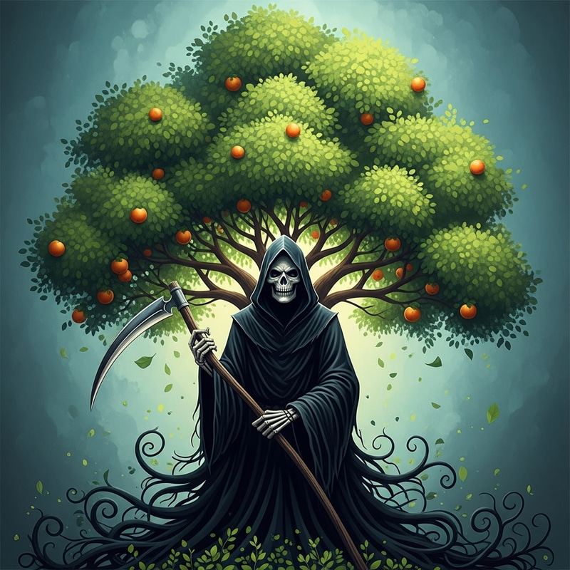 Grim Reaper Embracing Life: A Harmonious Merge Grim Reaper Embracing Life: A Harmonious Merge