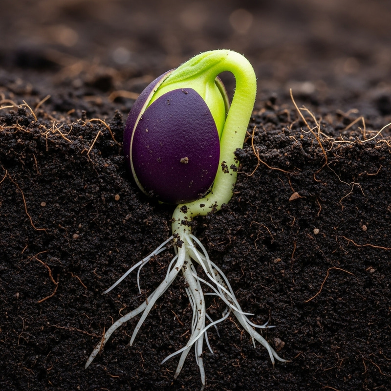 Eggplant Germination Stage: Detailed Process Scene Eggplant Germination Stage: Detailed Process Scene