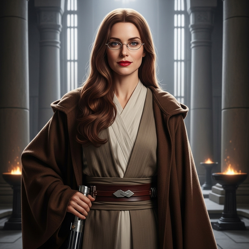 Female Jedi with Long Red Hair, Glasses & Red Lipstick Female Jedi with Long Red Hair, Glasses & Red Lipstick