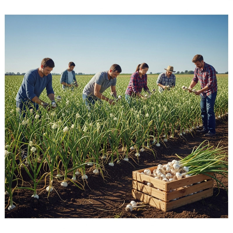 Garlic Harvesting Stage in Sunlit Field