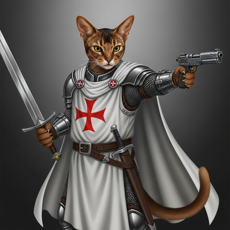 Muscular Abyssinian Cat: Chain Armor, Sword & Gun Cosplay Muscular Abyssinian Cat: Chain Armor, Sword & Gun Cosplay