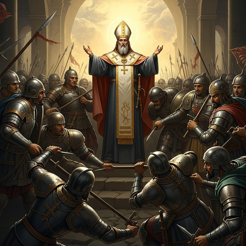 Epic Renaissance-style Battle: Jesus Leading Army in Epic Confrontation Epic Renaissance-style Battle: Jesus Leading Army in Epic Confrontation