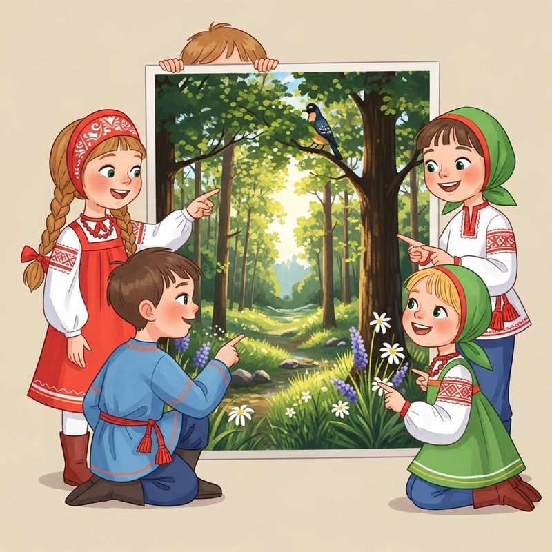 Bright Slavic Preschoolers Exploring Forest Photo Bright Slavic Preschoolers Exploring Forest Photo