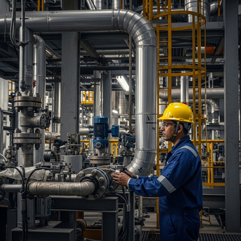 South Asian Operator in Gas Refinery with Yellow Hat