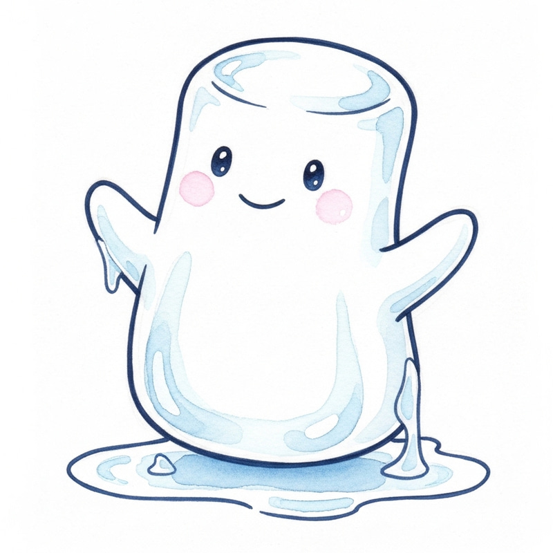Little Squish: Charming Watercolor Sketch of Marshmallow Puddle Character Little Squish: Charming Watercolor Sketch of Marshmallow Puddle Character