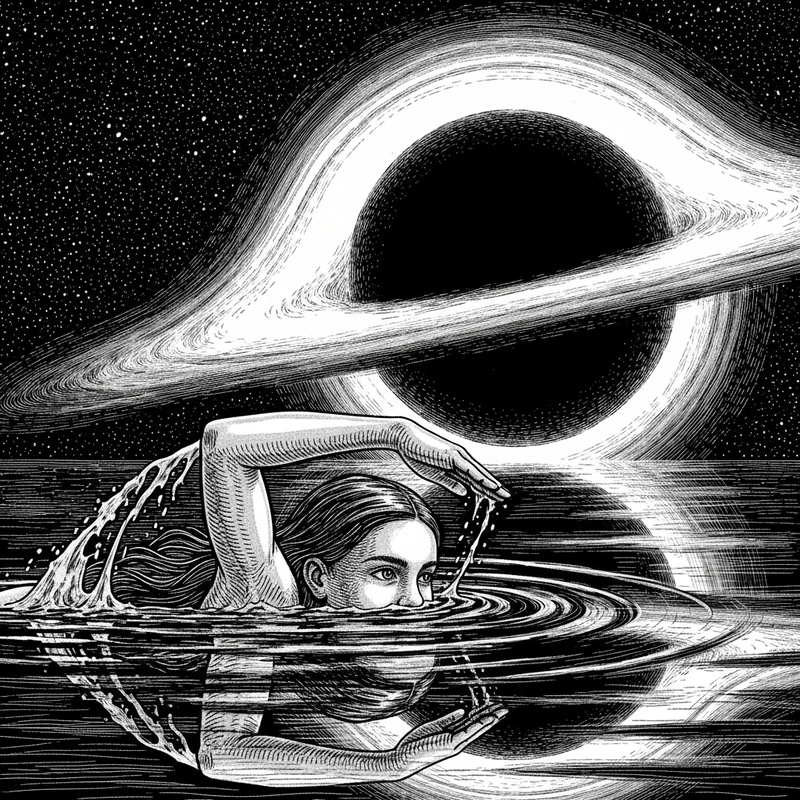 Adventurous Girl Diving into Mysterious Black Hole Adventurous Girl Diving into Mysterious Black Hole