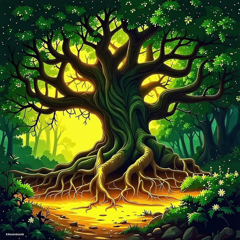 Mystical Ancient Tree in Enchanting Forest Mystical Ancient Tree in Enchanting Forest
