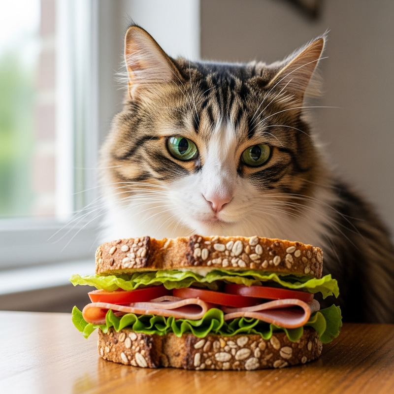 Adorable Cat Enjoying a Tasty Sandwich Adorable Cat Enjoying a Tasty Sandwich