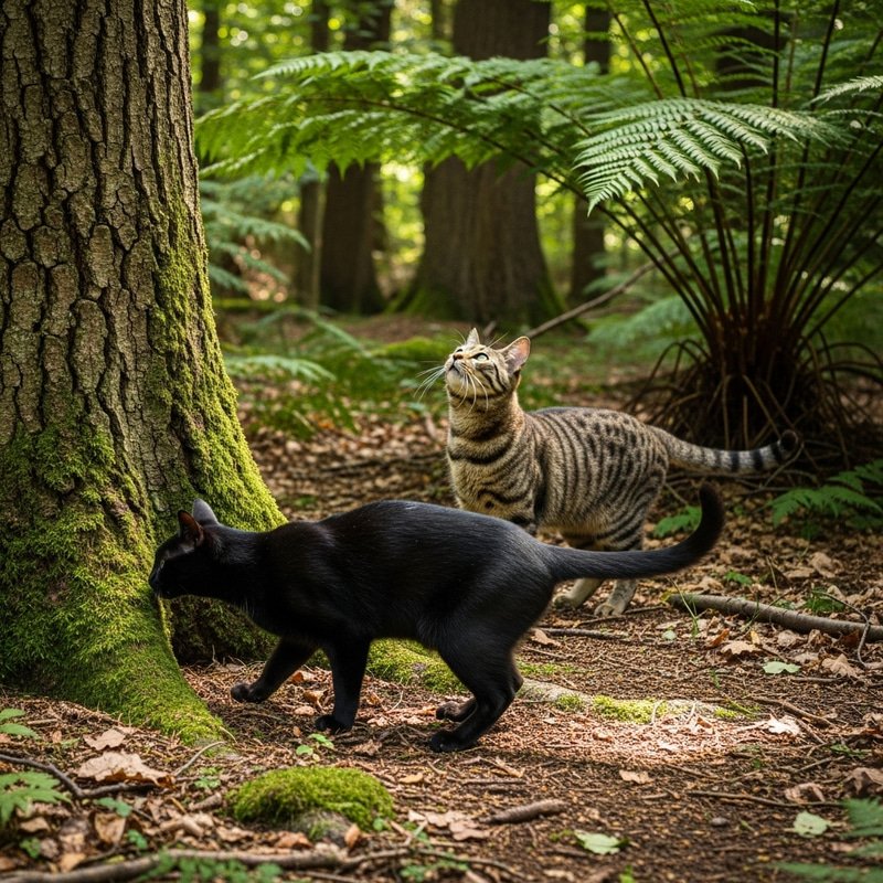 Cat Parents Searching for Their Kitten in the Forest Cat Parents Searching for Their Kitten in the Forest