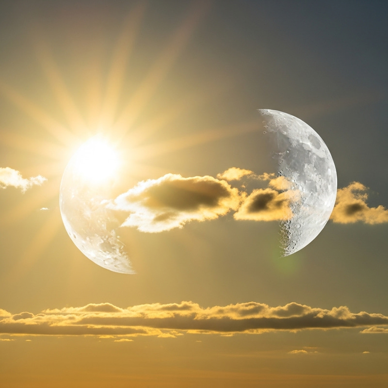 Celestial Alignment: Sun and Moon in a Surreal Sky