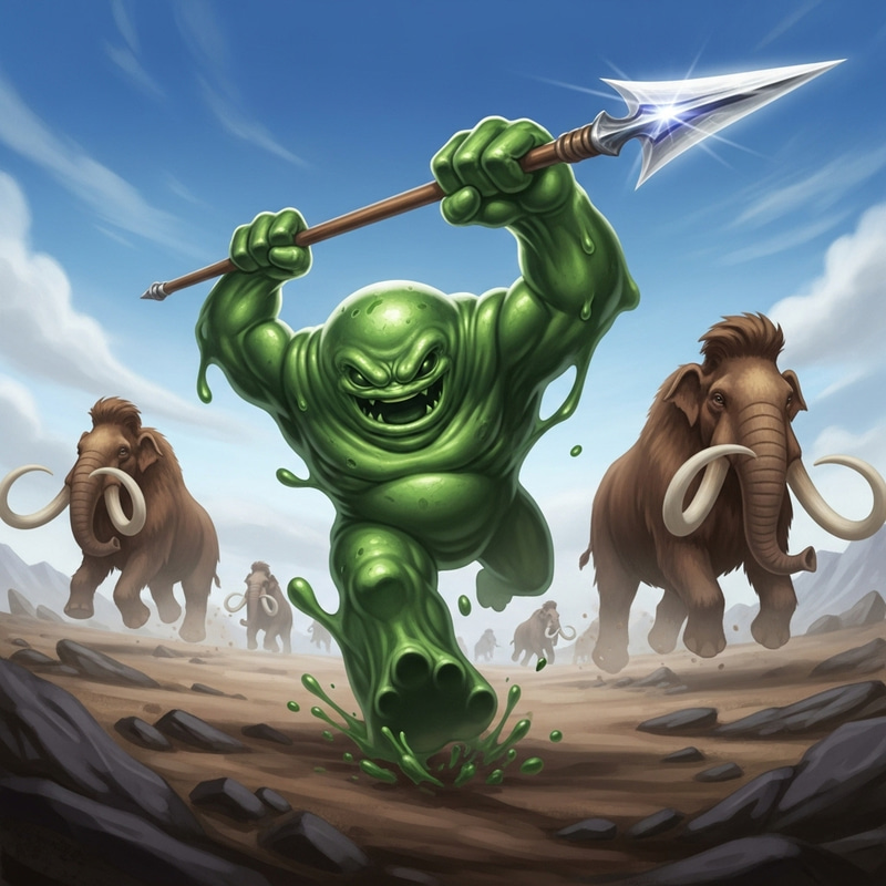 Green Shadow Fiend Chase with Spear - Mammoth Scene Green Shadow Fiend Chase with Spear - Mammoth Scene