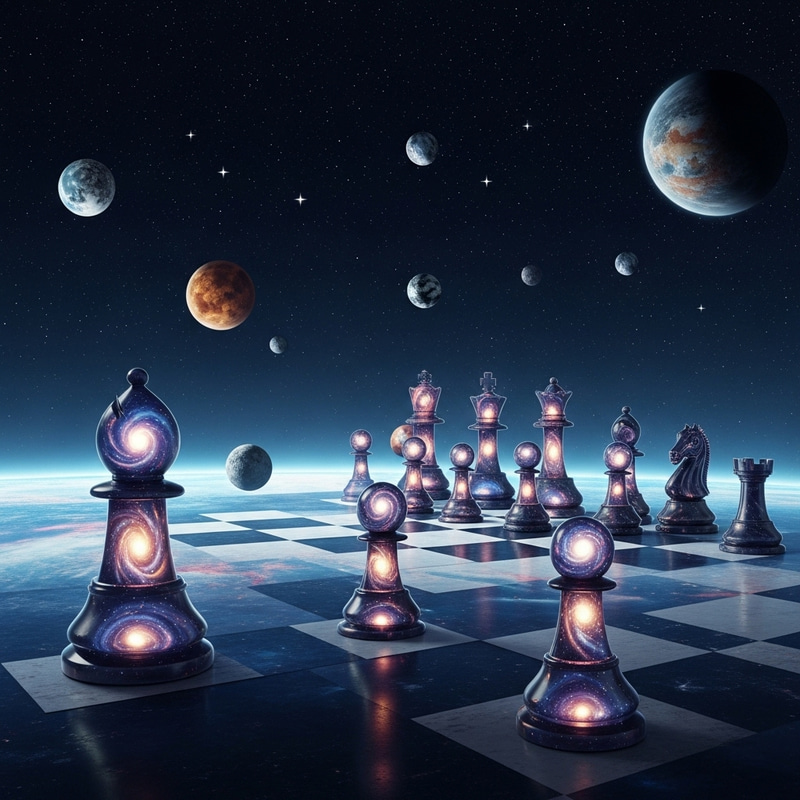 Surreal Celestial Chessboard in Space: Vibrant Cosmic Fantasy
