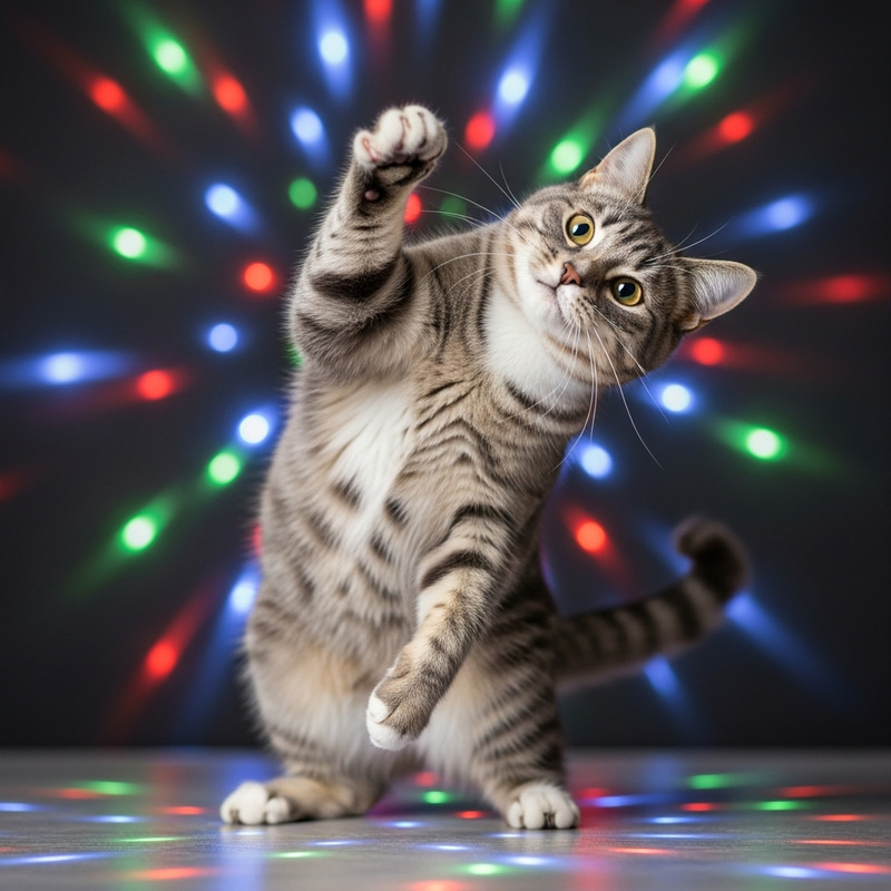 Dancing Cat Delights in Playful Party Atmosphere Dancing Cat Delights in Playful Party Atmosphere