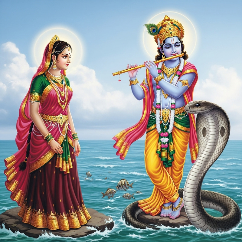 Radha Krishna by Ocean: Mystical Encounter