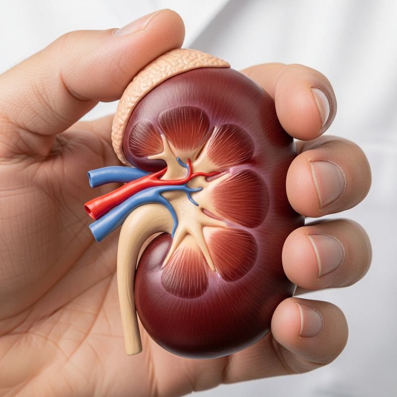 Hand Holding Kidney - Detailed Anatomical View