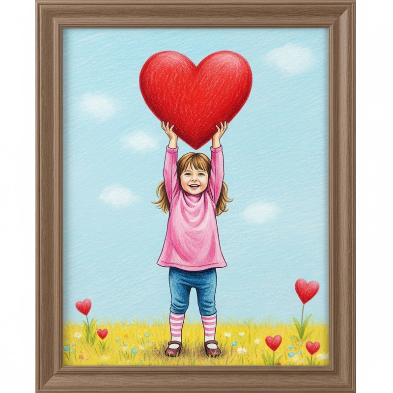 Heartwarming Child Painting in Crayon Framed with Love Heartwarming Child Painting in Crayon Framed with Love