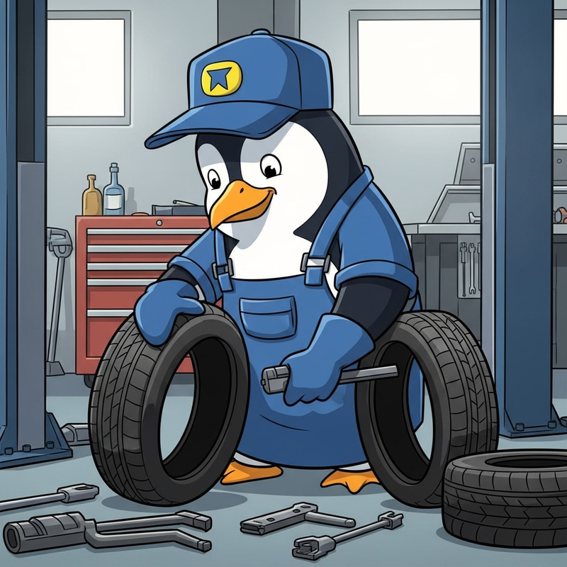 Skipper Penguin from Madagascar Movie Working with Tyres