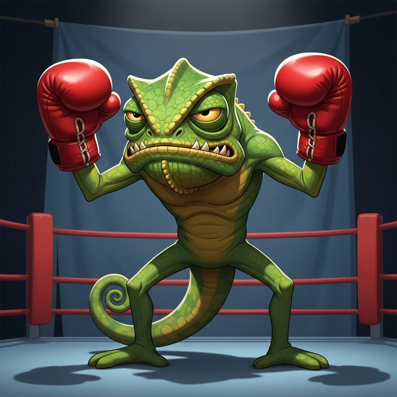 Angry Chameleon Boxing in Cartoon Style Angry Chameleon Boxing in Cartoon Style
