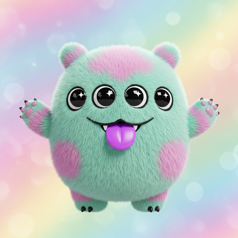 Colorful Kawaii Monster with 4 Eyes and Bright Purple Tongue Colorful Kawaii Monster with 4 Eyes and Bright Purple Tongue