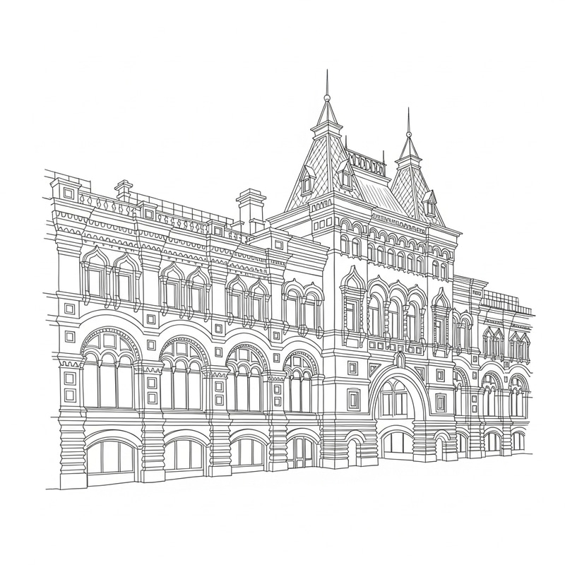 Gostiny Dvor Building Architecture Sketch in Moscow Gostiny Dvor Building Architecture Sketch in Moscow