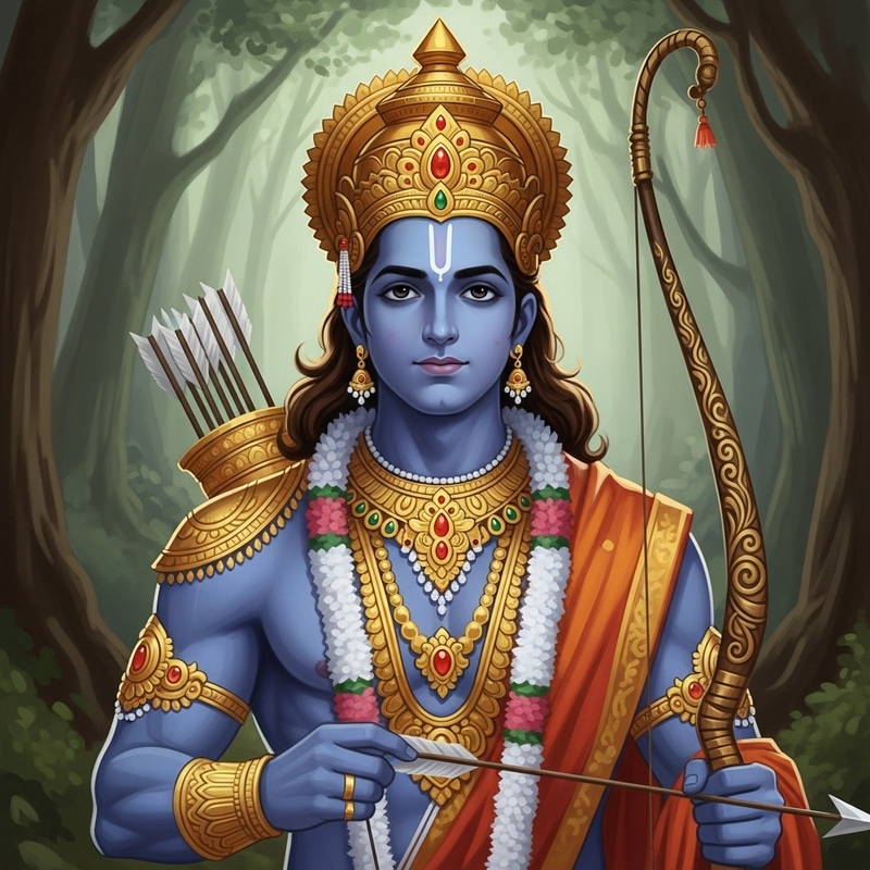 Lord Rama - Divine Mythological Prince in Royal Attire Lord Rama - Divine Mythological Prince in Royal Attire