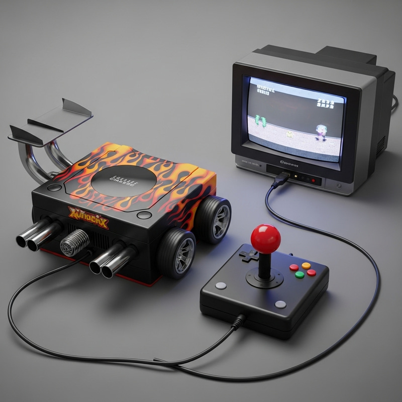 Custom Flame-Embossed GameCube Console with Car Design Custom Flame-Embossed GameCube Console with Car Design