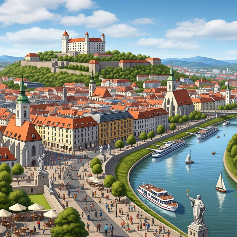 Bratislava Cityscape and Castle Overlooking Danube River Bratislava Cityscape and Castle Overlooking Danube River