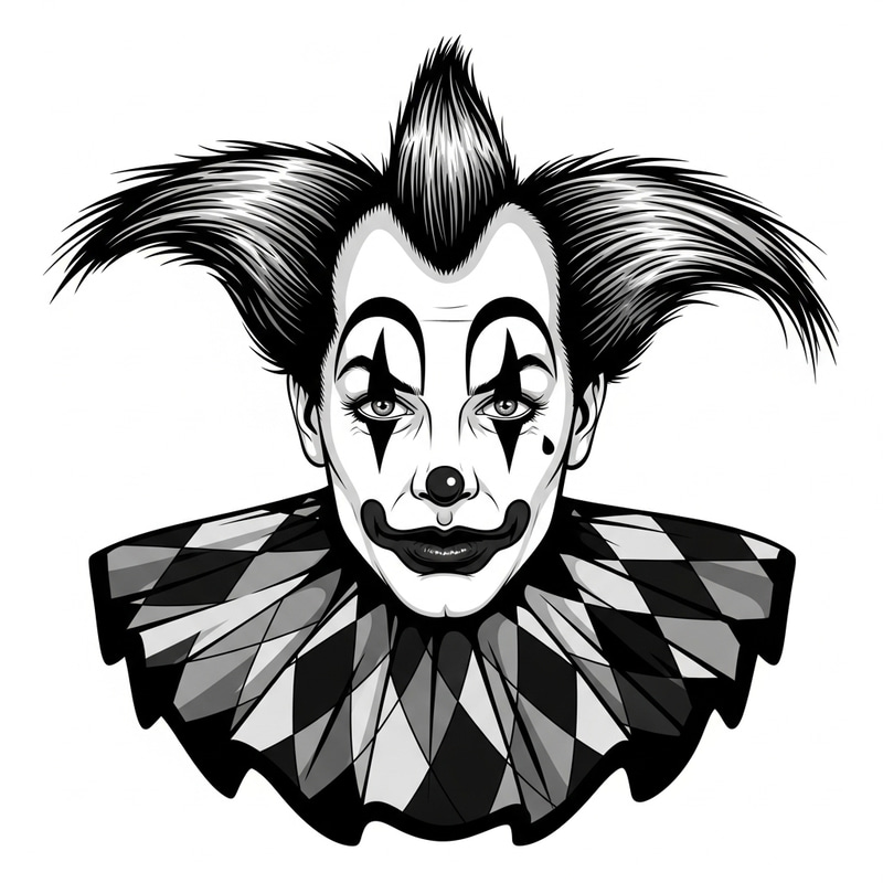 Black and White Harlequin Clown Face Art
