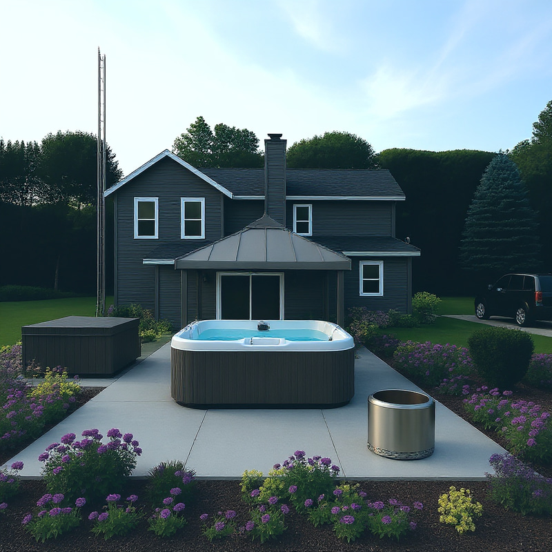 Colorful Gazebo Over Hot Tub with Cozy Seating Colorful Gazebo Over Hot Tub with Cozy Seating