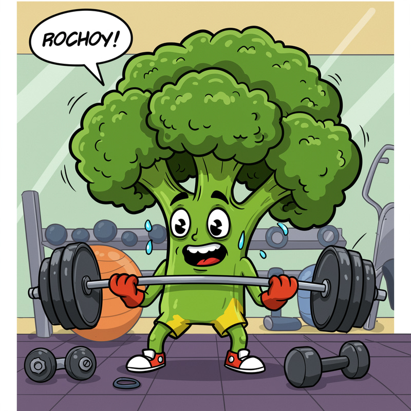 Broccoli Lifting Weights in Cartoon Style Broccoli Lifting Weights in Cartoon Style