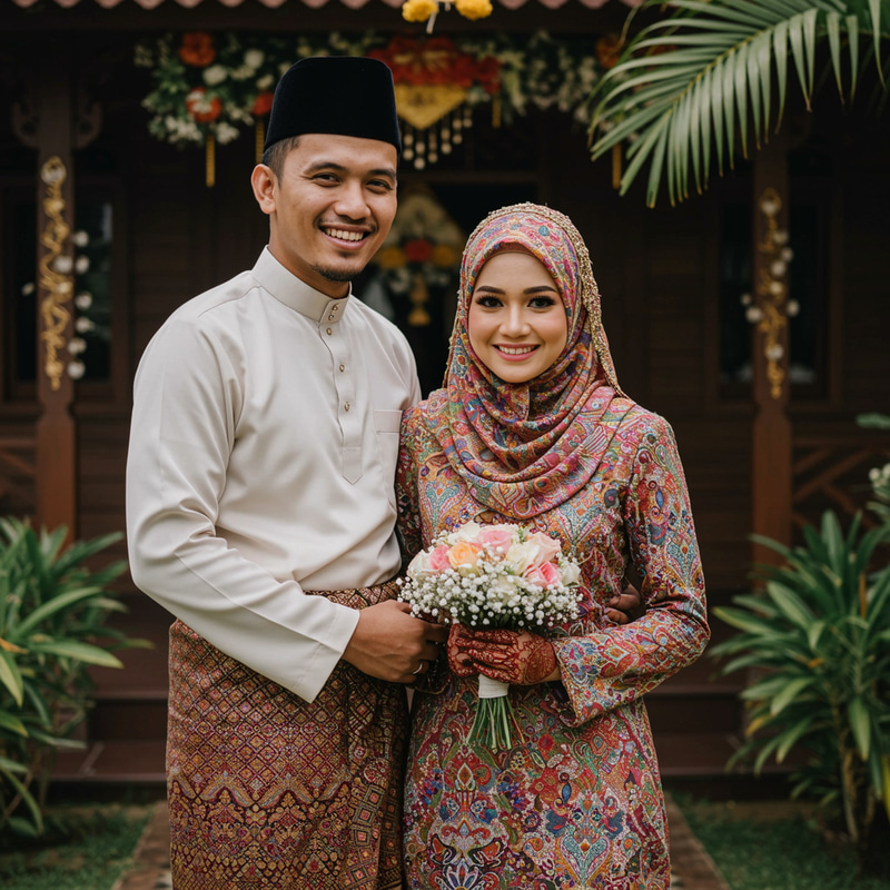 Malay Muslim Wedding Couple in Traditional Attire Malay Muslim Wedding Couple in Traditional Attire