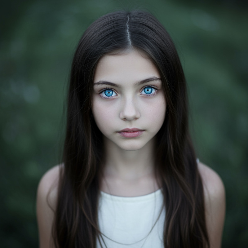 Mysterious Girl with Bright Loving Eyes