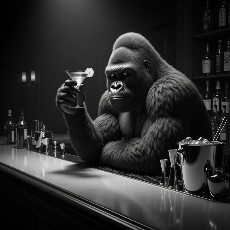Gorilla with Cocktail: Stylish Bar Scene Gorilla with Cocktail: Stylish Bar Scene