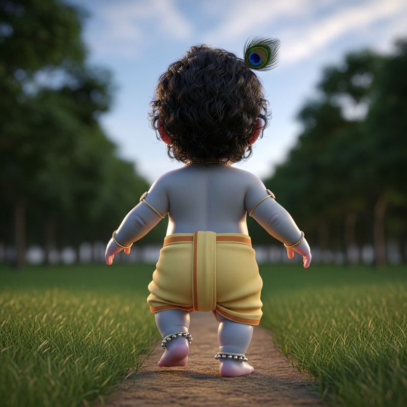 Realistic 3D Baby Krishna Walking View