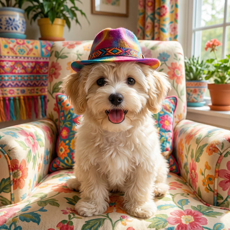 Adorable Fluffy Dog in Stylish Hat Adorable Fluffy Dog in Stylish Hat