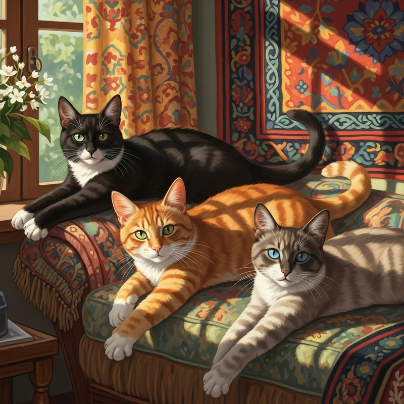 Enchanting Cats in a Sun-Drenched Sanctuary Enchanting Cats in a Sun-Drenched Sanctuary